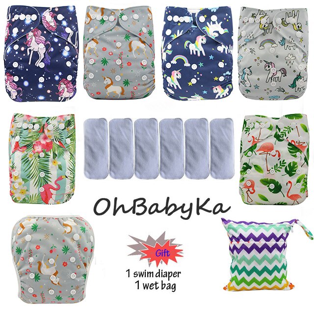 Ohbabyka Baby Cloth Diaper Couche Lavable Training Pants 6pcs Reusable Pocket Diaper Cover+6pcs Bamboo Insert Baby Nappies: 92