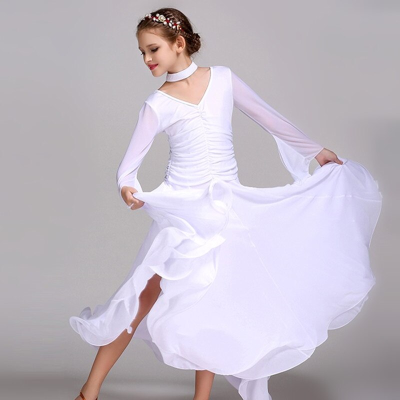 kids ballroom dress ballroom dance competition dresses for girls modern dance costumes for kids ballroom dancing Waltz Flamenco: White / XXL