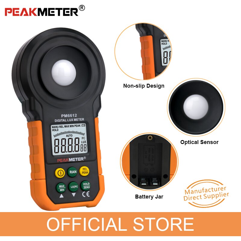 Official PEAKMETER PM6612 Digital Analog Bar Light Lux Meter 200000 lux Handheld Light Meter for Light Measuring