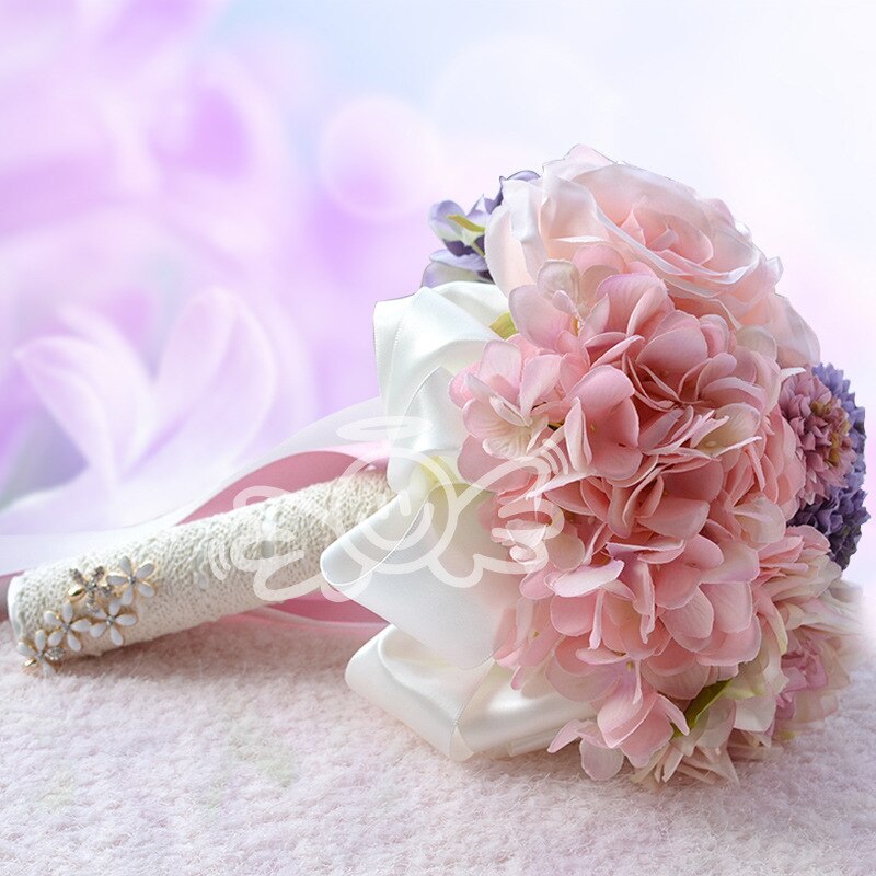 Kunstmatige Pioen Roze Roos Bloem Boeket voor Bruid Bruidsmeisje Handgemaakte Bruiloft Boeket Zijde Bruidsboeket Holding Bloem PH015