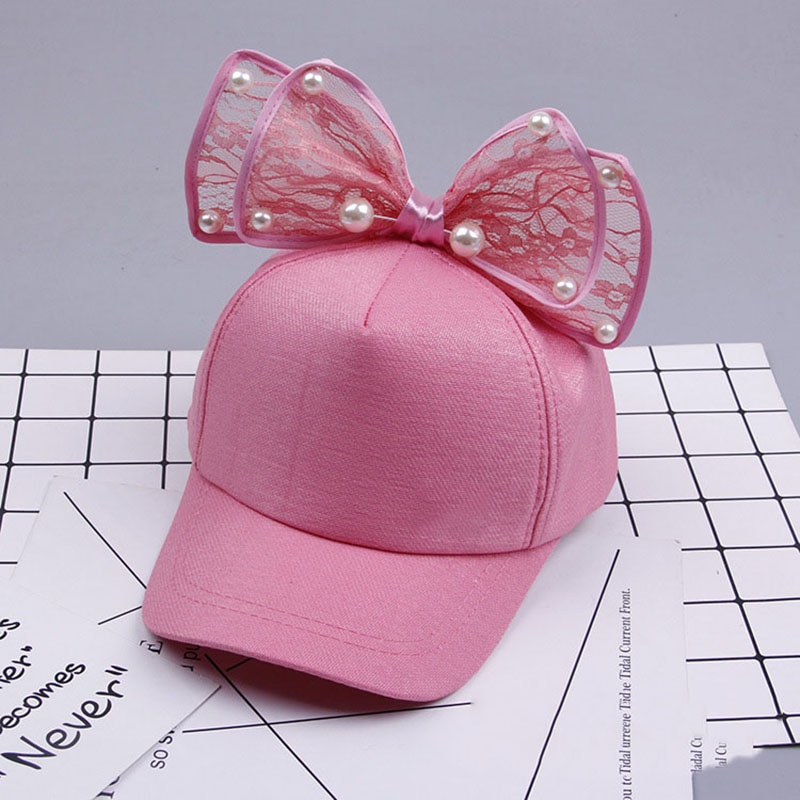 Lapin oreille enfants casquette de Baseball filles Snapback Protection solaire Hip Hop casquettes simulé perle grand arc enfants printemps été chapeau de soleil