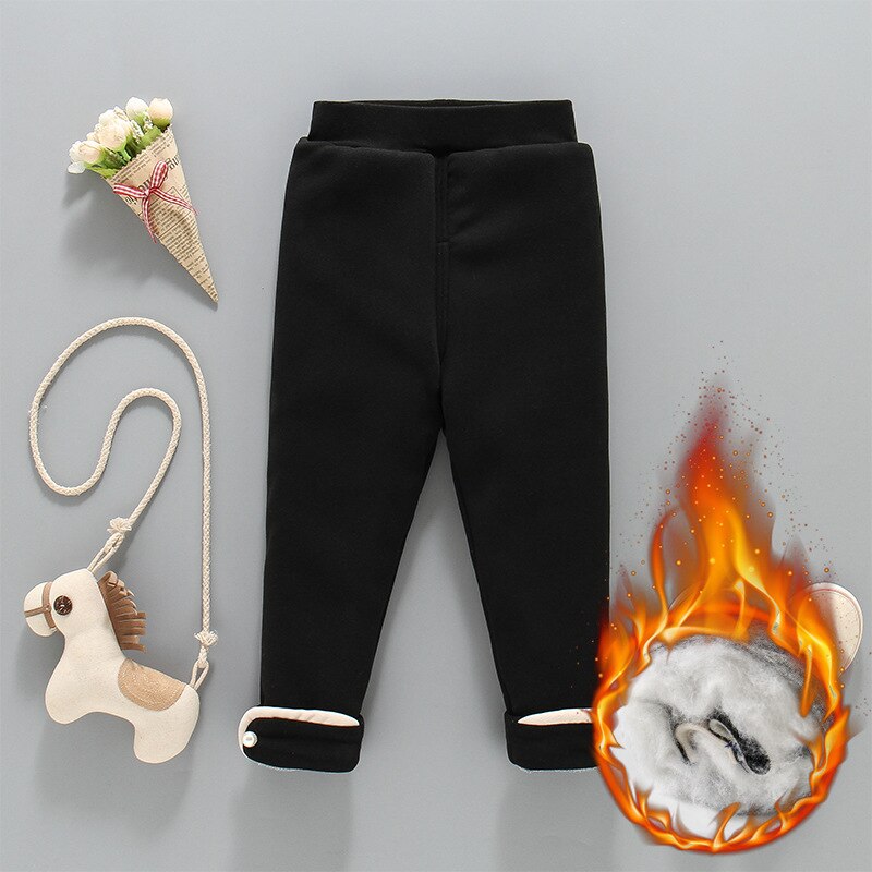 Pantalones de algodón para niñas, mallas gruesas acolchadas de cuatro capas, cálidas y ultragruesas, ropa de invierno: Negro / 4T