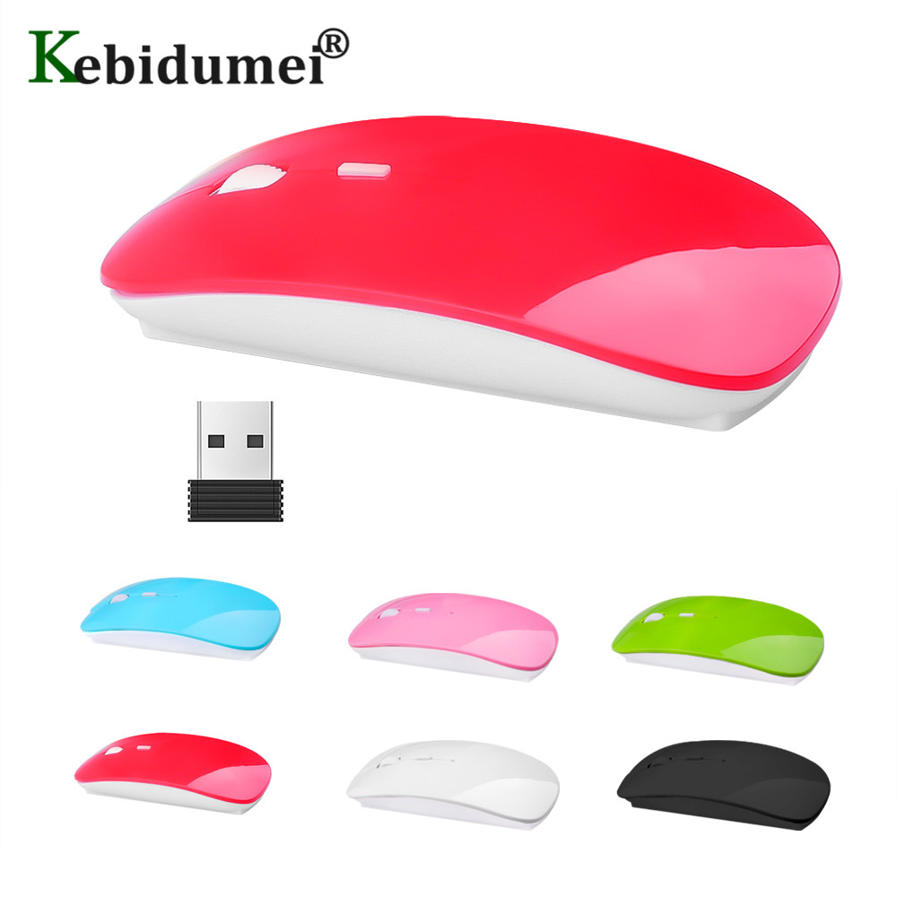 Kebidumei – Mini souris optique de jeu sans fil 2.4GHz, Ultra fine, avec récepteur USB, pour ordinateur Mac, PC portable et de bureau