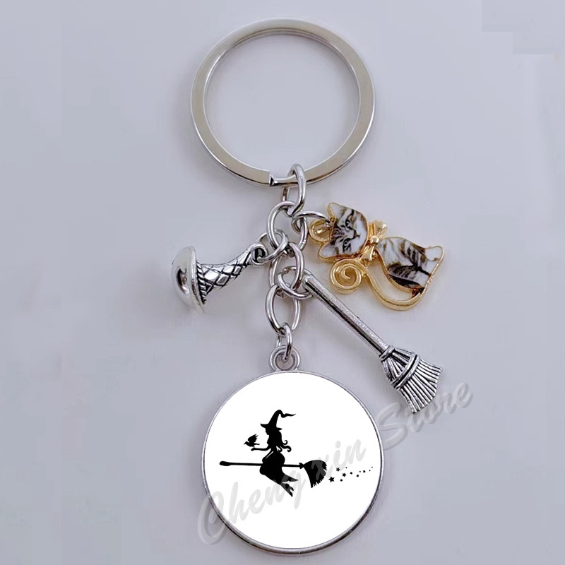 Llavero con estampado de bruja gótica, cabujón de cristal, cartera para de halloween, el mejor