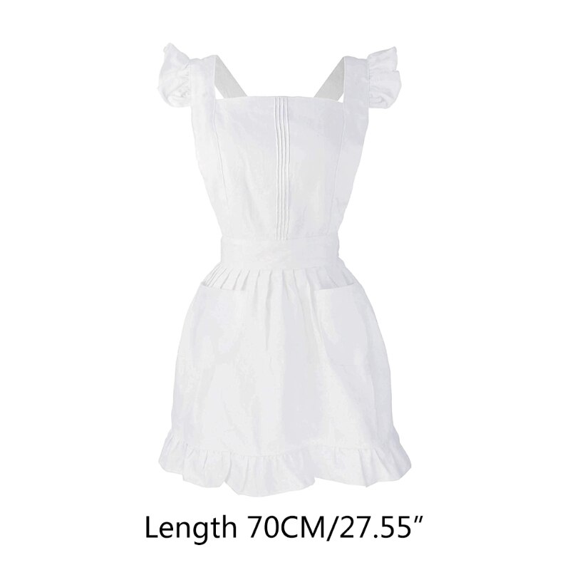 Frauen Mädchen Rüschen Umriss retro Weiß Schürze Einstellbar Viktorianischen Lätzchen Dienstmädchen Cosplay Küche Kuchen Backen Kochen Reinigung K0AB