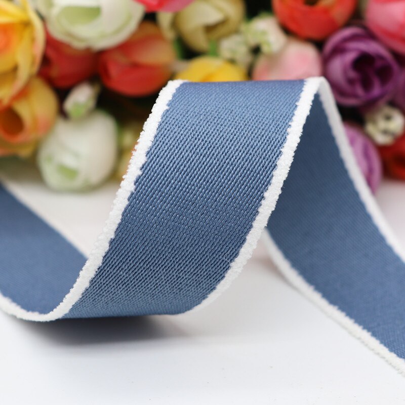 Cintas de grogrén de dos caras con borde de lana blanca, lazos para el pelo, materiales hechos a mano DIY, 10 yardas, Y19112902: Sea blue / 38MM