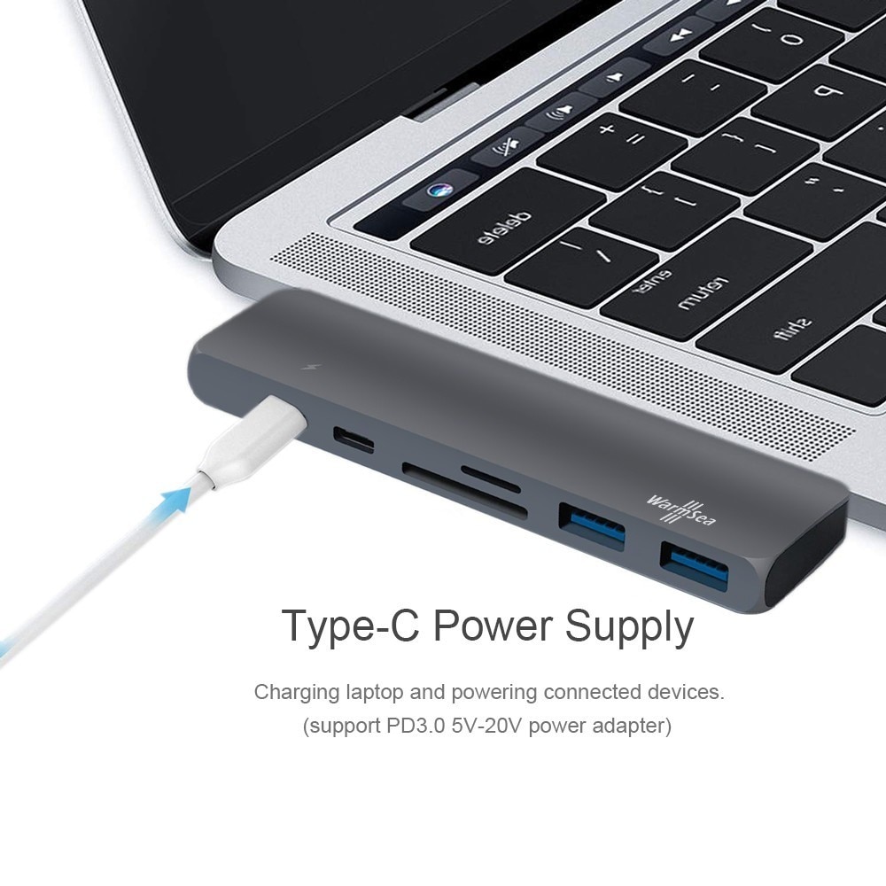 Usb c hub typ c thunderbolt 3 adapter usb-c dockningsdongel med hdmi 4k pd usb 3.0 sd tf kortläsare för macbook pro air 13 15