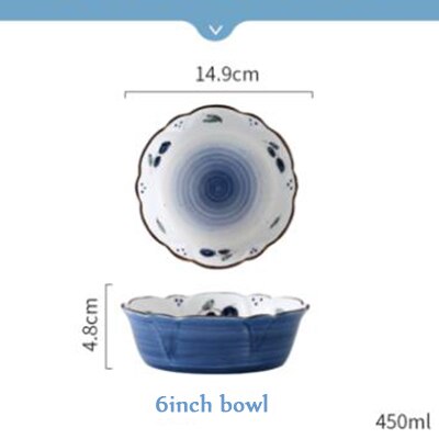 Home Gold Edge Blueberry Ceramic Tableware Heatable Oven Plate Soup Bowl Food Plate For Bread Noodles Salad Bakeware: 6inch salad bowl