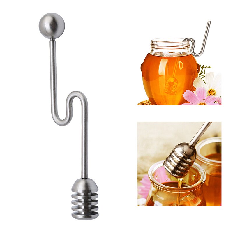 Acier inoxydable miel cuillère à mesurer courbé poignée droite seau en métal miel bâton cuisine cuisson remuer outil maison