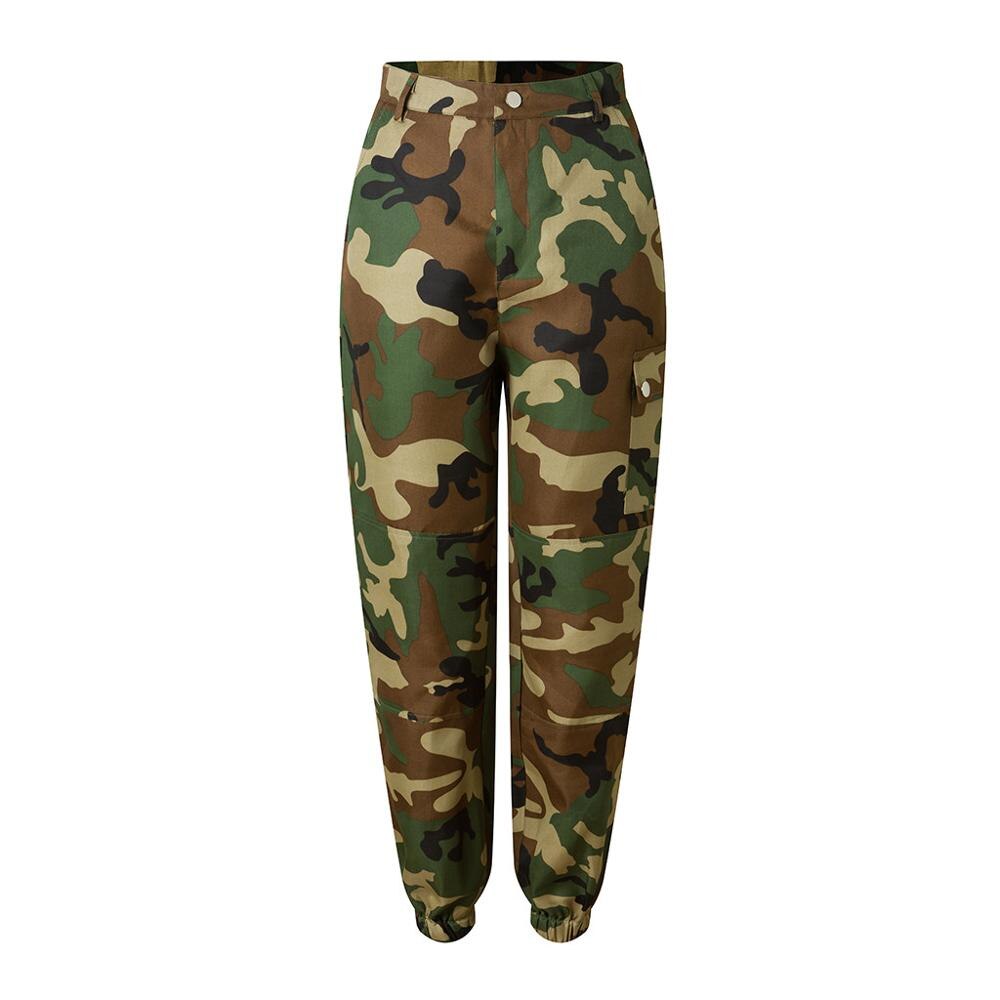 Frauen Casual Camouflage Druck Sport Lose Hosen Mit Tasche Damen Neue Hohe Taille Rennen Harem Hosen Für: Grün / M