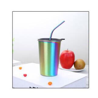 304 Stainless Steel Cup Anti-fall Beer Juice Cup Office Household Simple Metal Coffee Cold Drink Cup Straw Set: C4