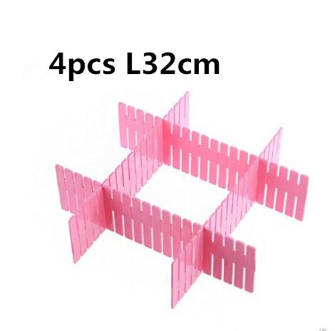 Divisor organizador da gaveta 32*7cm, 4 unidades,, armazenamento, roupa íntima, braçadeira, diy, rede, plástico, separador, caixa de jóias cl6215: 4PCS-pink-L32CM