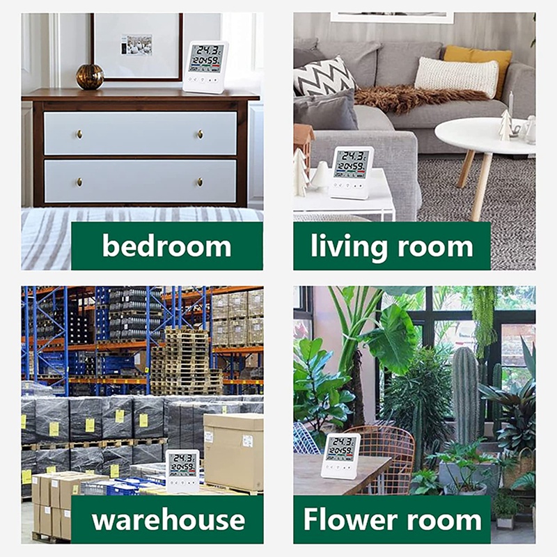 Hygrometer Indoor Thermometer With Clock, Desktop Digital Thermometer With Temperature And Humidity Monitor For Home