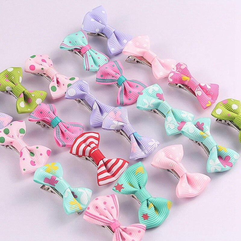 40pcs/Pack Children Girl Mixed Color Bowknot Kids Baby Hair Clip Bow Pin Barrette Hairpin Ornament Accessories For Girls