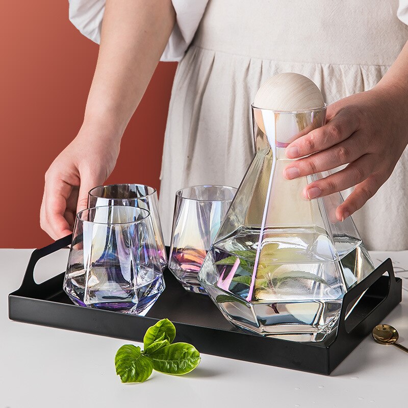 1.4L Geometrical Glass Pitcher with 4 Cups Borosilicate Water Carafe Teapot Tea Kettle Water Jug Drink Dispenser Colorful Clear