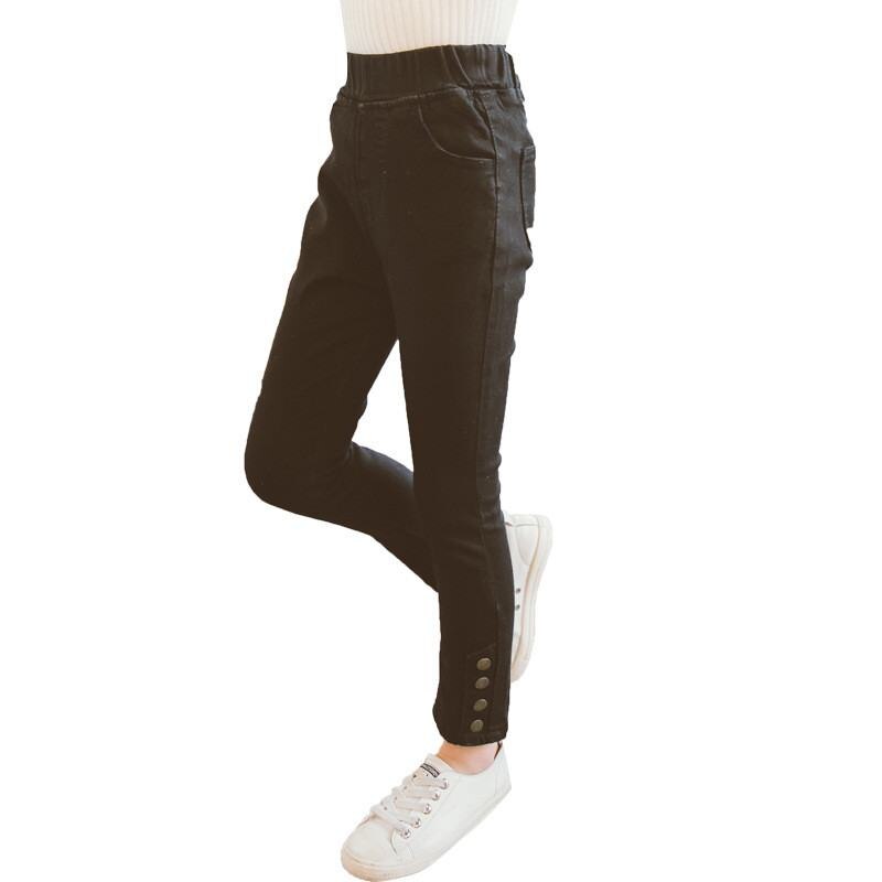 Vinter barn jenter varme skinny jeans bukser barn tykke fløyelsknapper bukser tenåringer jenter stretch denim blyant leggings  q137