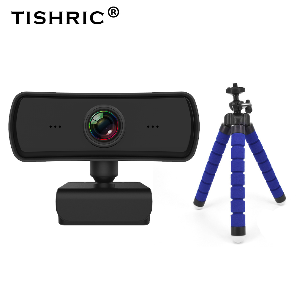 TISHRIC-cámara Web Full HD de 400w, Webcam 2K con USB, 1080P, enfoque automático, con micrófono para ordenador, cámara Web Mini/PC: With Blue Holder