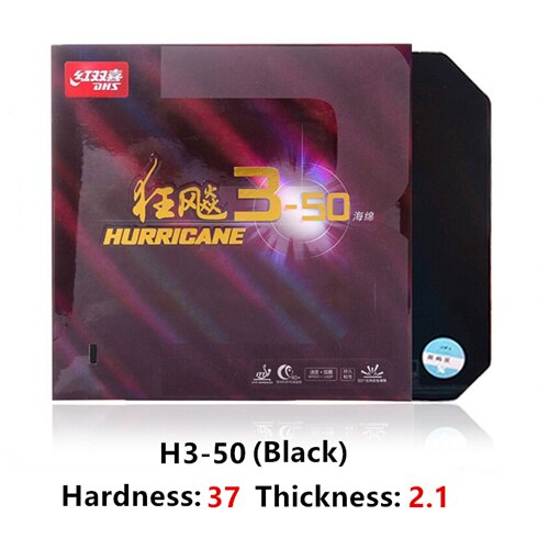 DHS Hurricane 3-50 table tennis rubber original pips-in DHS ping pong sponge: Black H37 T2.1