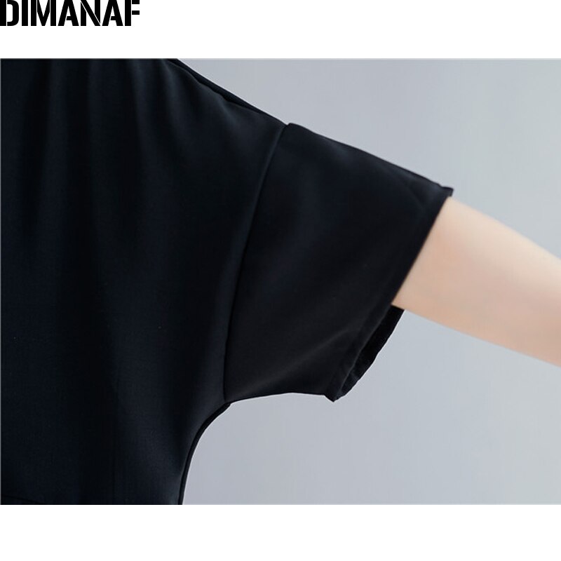 DIMANAF vestido para mujer en tallas grandes negro verano estilo Casual vestido de gran tamaño mujer dama Vestidos de algodón vestido básico 5XL