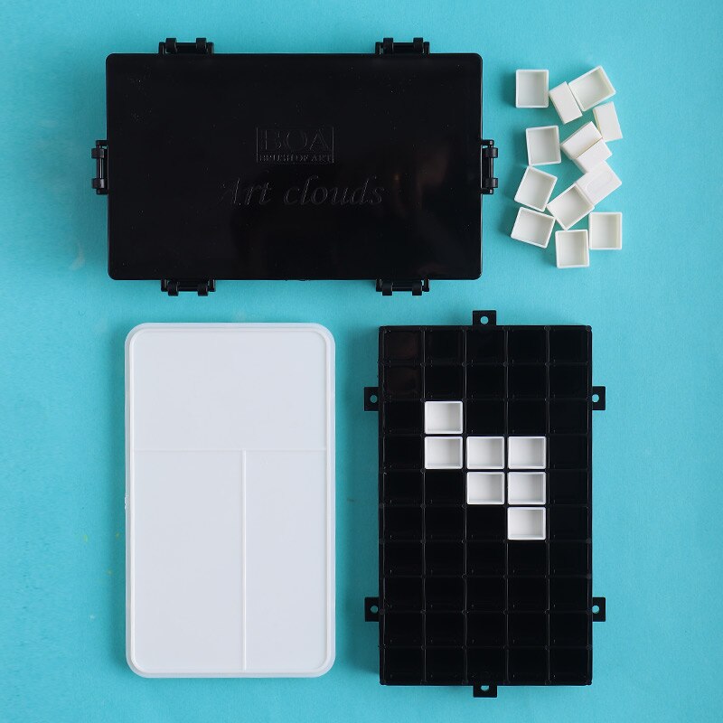 Palette de peinture aquarelle étanche, 50 grilles, boîte de rangement, fournitures de papeterie pour dessin: Black-Plus