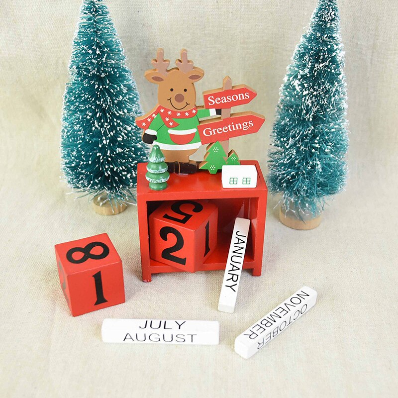 Christmas Wooden Craft Santa Claus Snowman Elk Christmas Advent Calendar With Painted Blocks Countdown Christmas Decoration