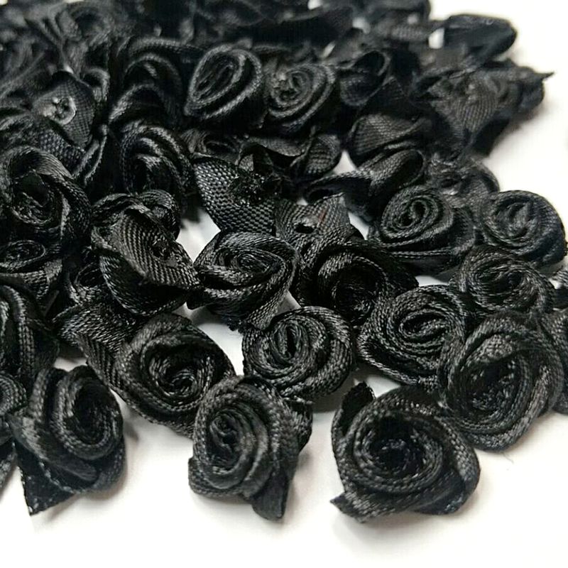 HL 60 pièces 15mm ruban Rose fleurs bricolage Appliques décorations de mariage artisanat fournitures beaucoup de couleurs: Black