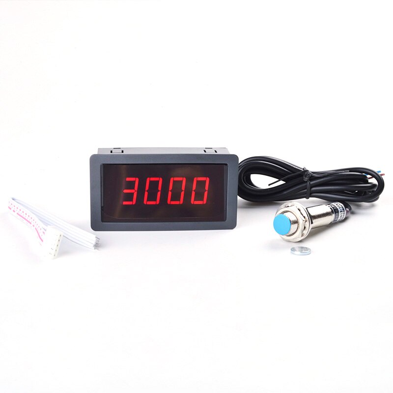 4 Digital LED Red Blue Green Tachometer Gauge RPM Speed Meter+Hall Proximity Switch Sensor NPN 12V Speed Meter Counter: Red