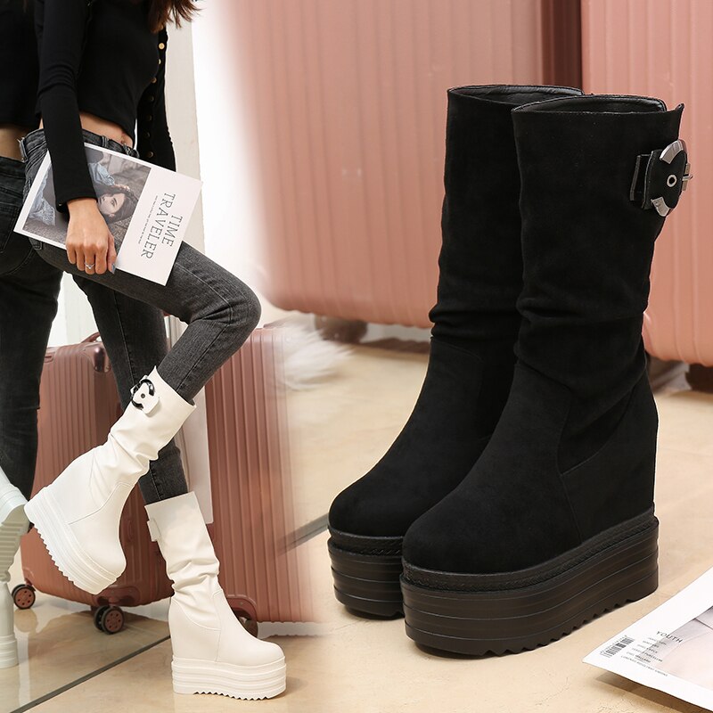 15cm waterproof platform thick bottom muffin shoes super high heels women's shoes in autumn and winter fur boots women