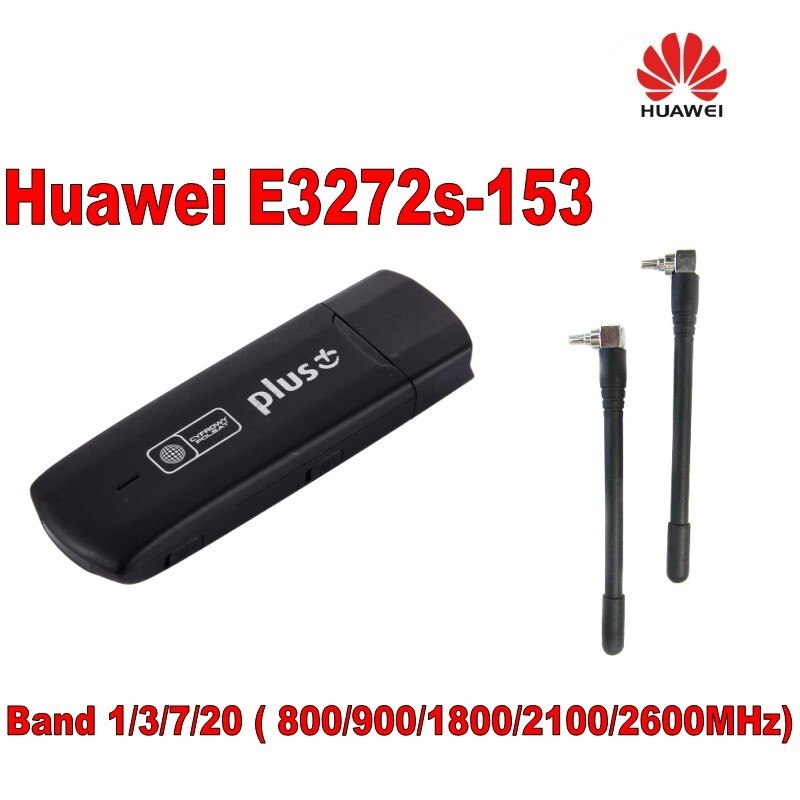 Unlocked huawei e3272s-153 LTE USB Stick Fdd 800/900/1800/2100/2600 plus 2pcs CRC9 antenna