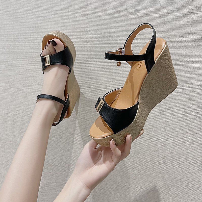 Chunky Sandales Plateforme Sandales Chaussures À Semelles Compensées Pour femmes Dames D'été Rouge En Métal Noir Boucle Sangle Femmes Sabot Chaussures