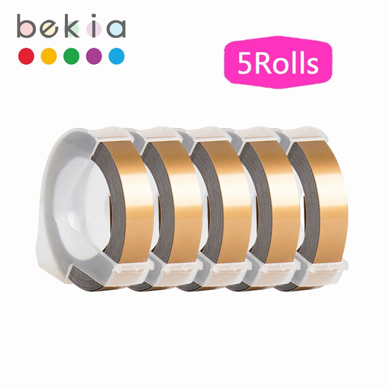 5 rolek 9mm 3D tłoczenie taśmy etykietowe kompatybilny Dymo drukarka etykiet do maszyn do pisania i taśmy do Dymo 1540 1880 1610 12965 Motex E101 202: Champagne gold