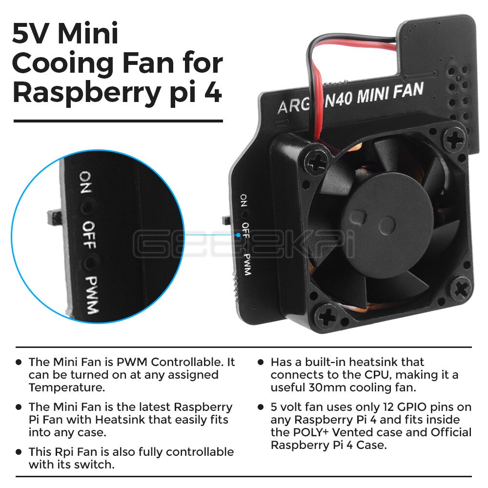Geeekpi Raspberry Pi 5V Mini Cooling Fan PWM Fan for Raspberry Pi 3B / 3B+ / 4B