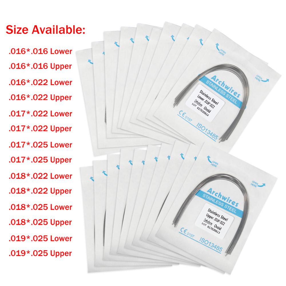 Lot de 10 arcs orthodontiques dentaires en acier inoxydable, forme rectangulaire, forme ovoïde, outil dentaire u/l, équipement dentaire