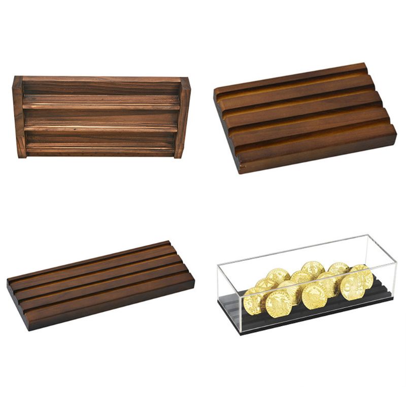 Coin Display Stand Rack Wooden Collector Coin Storage Shelves Coin Holder Case 63HE