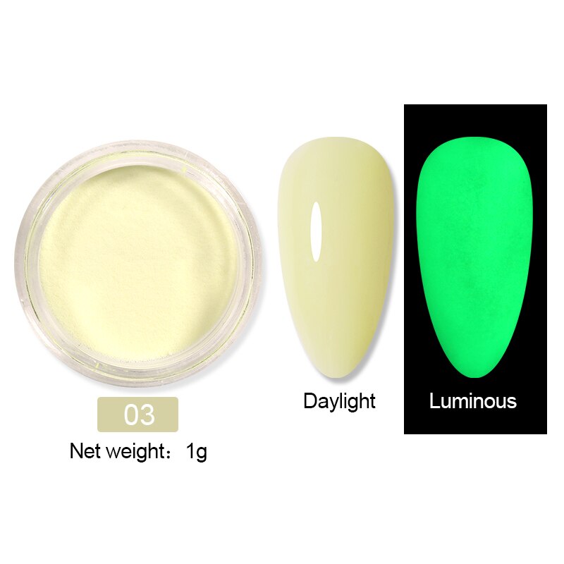 1 låda fluorescerande nagelpulver neonfosfor färgglad nagelkonst glitterpigment som håller längst 3d glödande självlysande dammdekorationer: 11