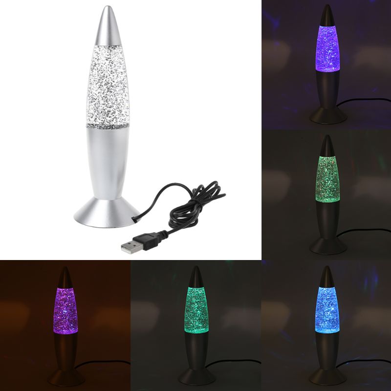 3D Rocket Multi Color Changing Lava Lamp RGB LED Glitter Night Light Jan-23