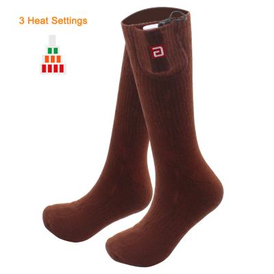 Vinter unisex opvarmede sokker med elektrisk genopladeligt batterisæt til kronisk kolde fødder termisk varm strikning bomuld sox: Brun
