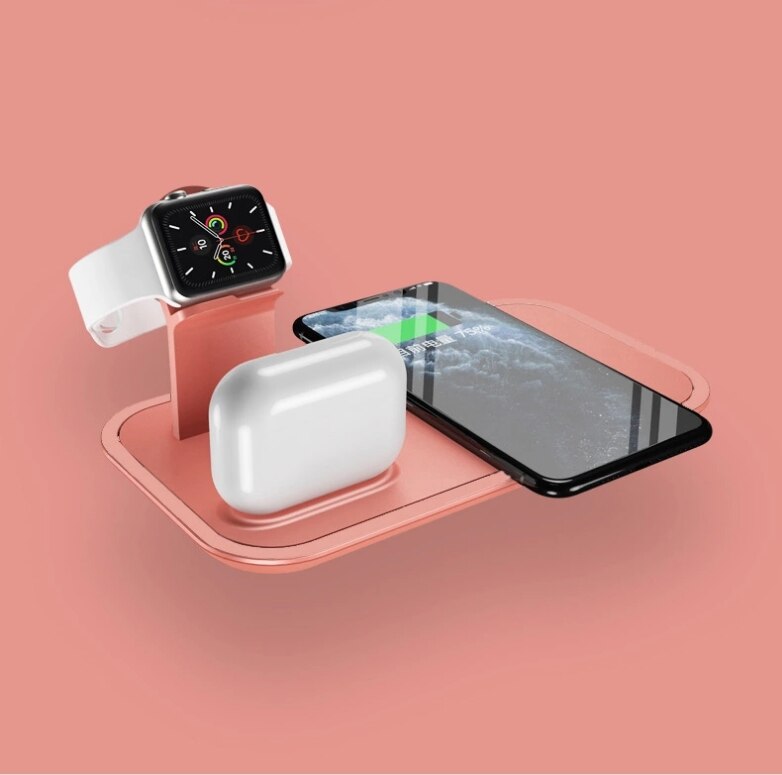 5 em 1 multifuntional carregador sem fio para apple relógio airpods airpods pro iphones série 10w rápida doca de carregamento sem fio: pink