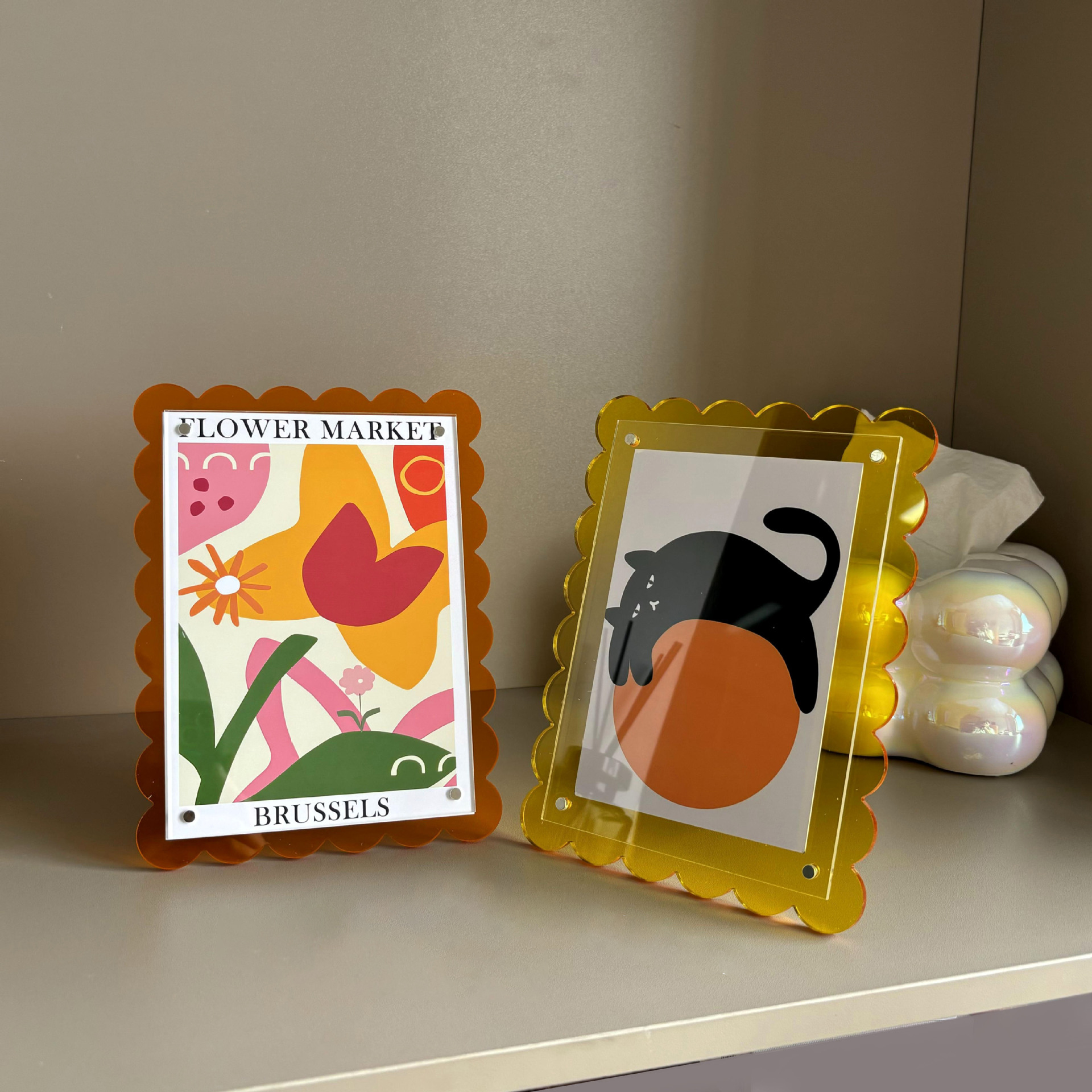 Marco de acrílico festoneado para decoración de escritorio, marco de fotos moderno de color neón magnético para mesa, hogar y oficina