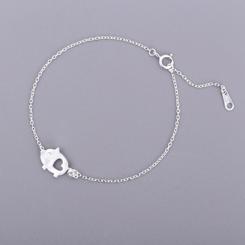 WYEAIIR Hand-drawing Cute Pig Hollowing Out Sweet Literary Simplicity 925 Sterling Silver Female Resizable Bracelets