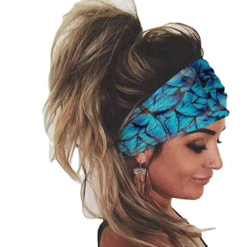 Tie-dye-Diadema deportiva para mujer y niña, bandas elásticas para el cabello, banda para el cabello Bohemia estampada, diadema deportiva, banda elástica para Yoga