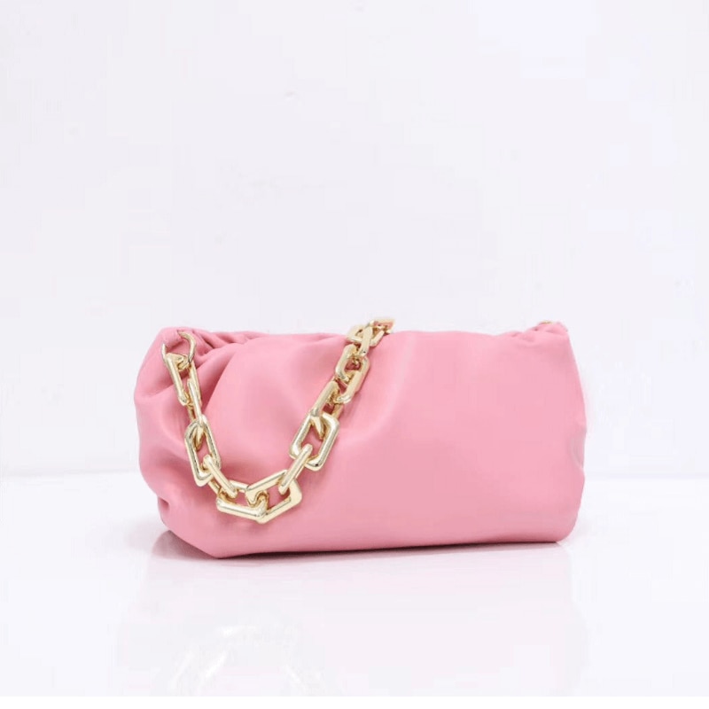 Caker merk dames grote pu leren tassen felle kleuren gerimpelde tassen zwarte ketting clutches tassen: Roze