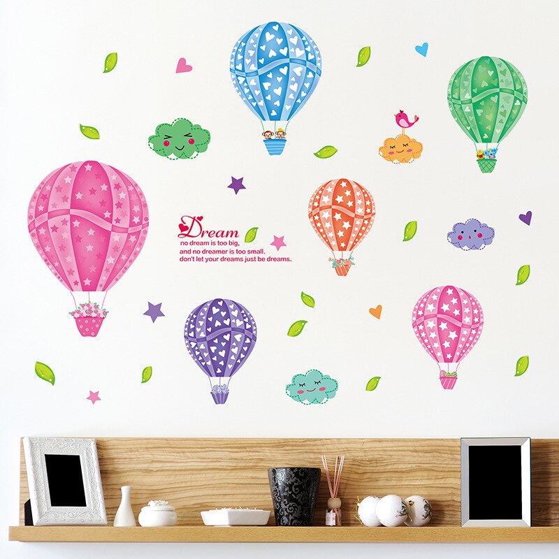 Cartoon Kleurrijke Luchtballon Muurstickers Voor Kinderkamer Baby Kwekerij Woonkamer Waterdicht Verwijderbare Poster Pvc