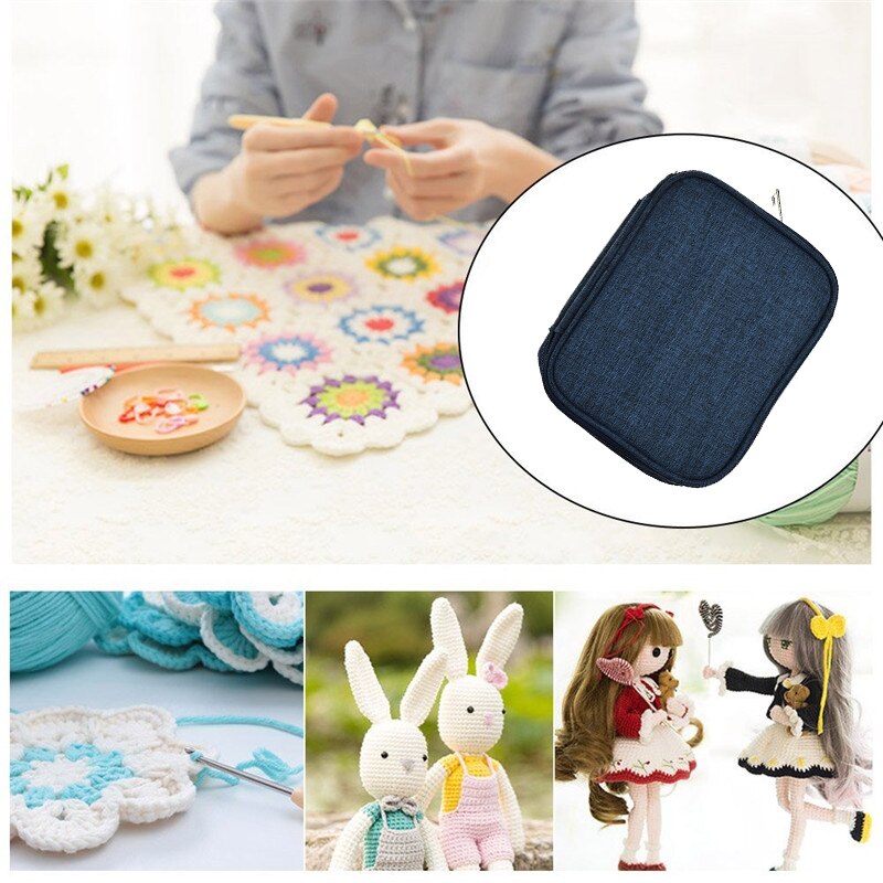 Ensemble de crochets avec étui bleu, 66 pièces, aiguilles à tricoter, ensemble complet, jauge de tricot, support de point de ciseaux, outils de bricolage
