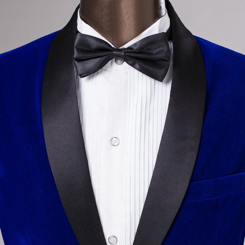 Männer Anzug königlich Blau Burgund Samt Blazer schlank passen eins Taste Bräutigam Rauchen Kostüm Herren Abendessen Jacke Formale Geschäft Blazer