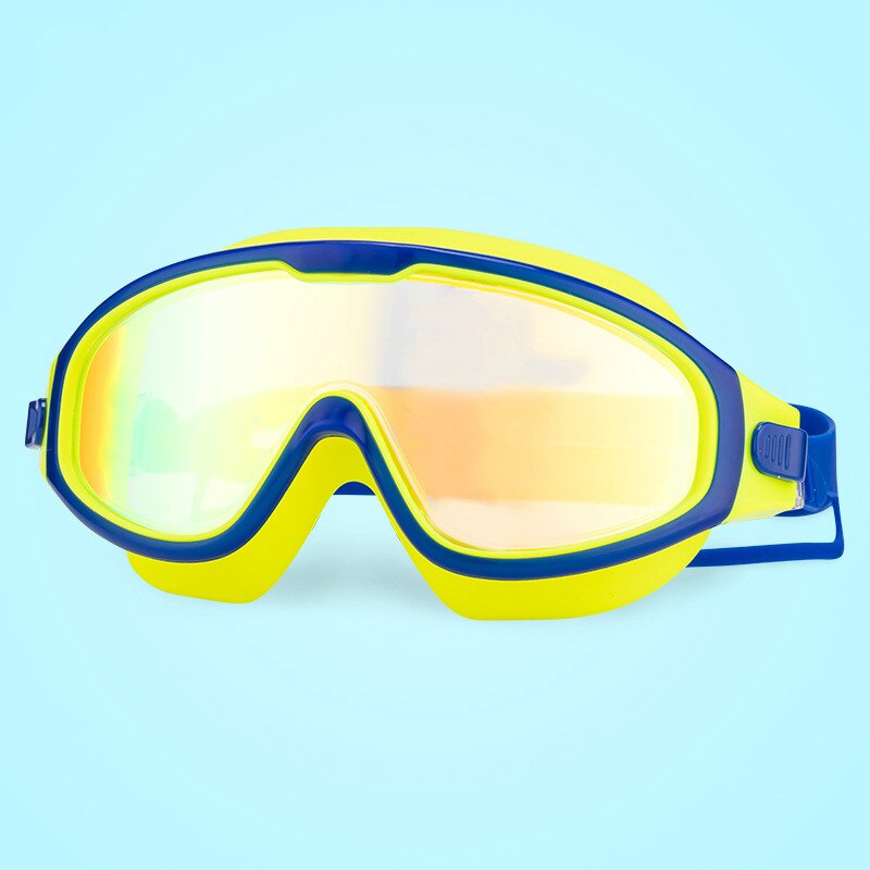 Børns svømmebriller beskyttelsesbriller vandtæt anti-tåge hd svømmebriller piger stor ramme dykkerudstyr: Gul elektroplatin