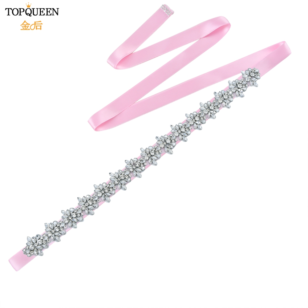Topqueen s269 faixas de cristal de strass femininas dama de honra festa à noite cinto vestidos de noiva acessórios cintura cintos nupciais: pink ribbon