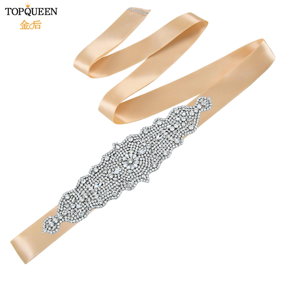 TOPQUEEN S233 Luxus Strass Gürtel Braut Kleid Schärpe Hochzeit Zubehör Frauen Marokkanischen Kaftan Band Bund Applikationen: Champagner Schleife