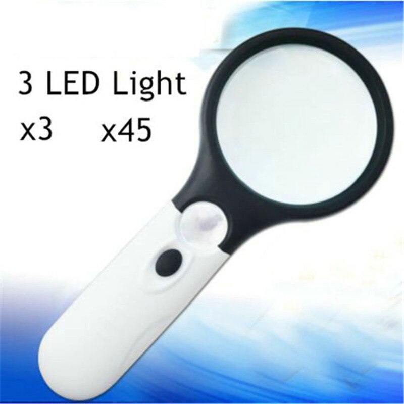 45X Hand held Reading Jewelry Magnifying Glass Illuminated Magnifier Microscope Lens Watch Loupe Magnifier With 3 LED Lamp Beads: Default Title