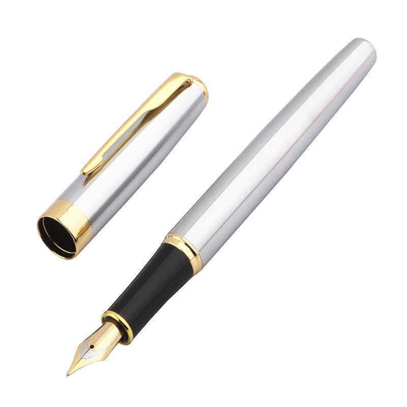 BAOER 388 Zwart Business Metalen Vulpen Nib Medium Gold Trim Pijl Clip Schoolbenodigdheden: silver